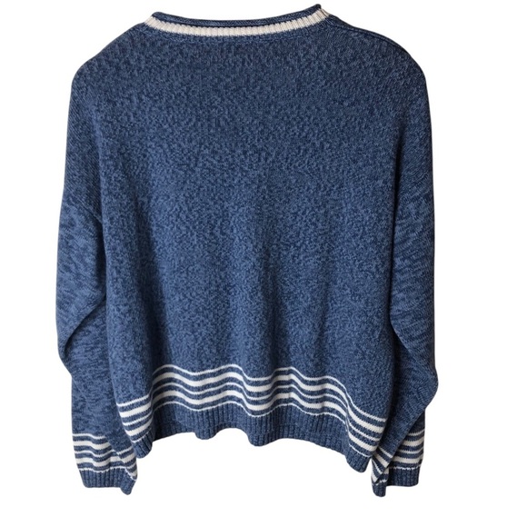 Vtg Y2K Christopher Banks Knit Sweater Sz L Blue White Star Beachy Casual Sporty - Picture 6 of 9
